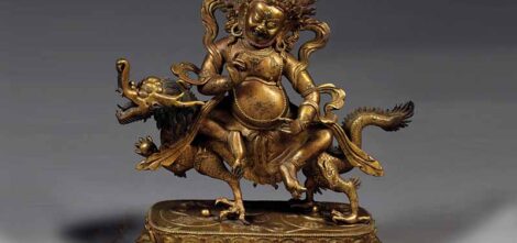 Sujet en bronze ciselé, doré et rehaussé de polychromie