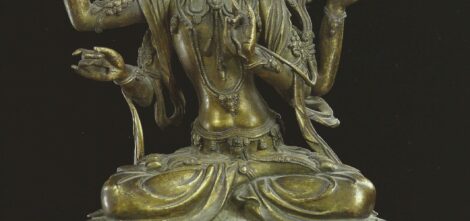 Important sujet en bronze doré représentant Manjusri à quatre bras