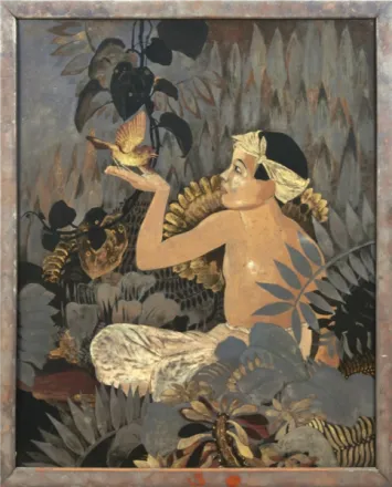 Jeune garçon à l’oiseau d’orpar Lê Phổ
1936
Laque sur panneau noir, argent et rehauts d'or
69 x 55 cm